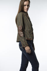 stripe olive jacket with brown leather