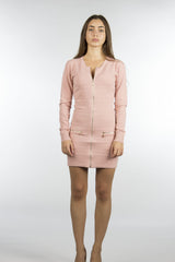 Pink bodycon sweater dress with gold zippers