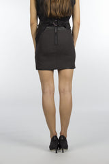 Tweed Leather Trim Skirt-601