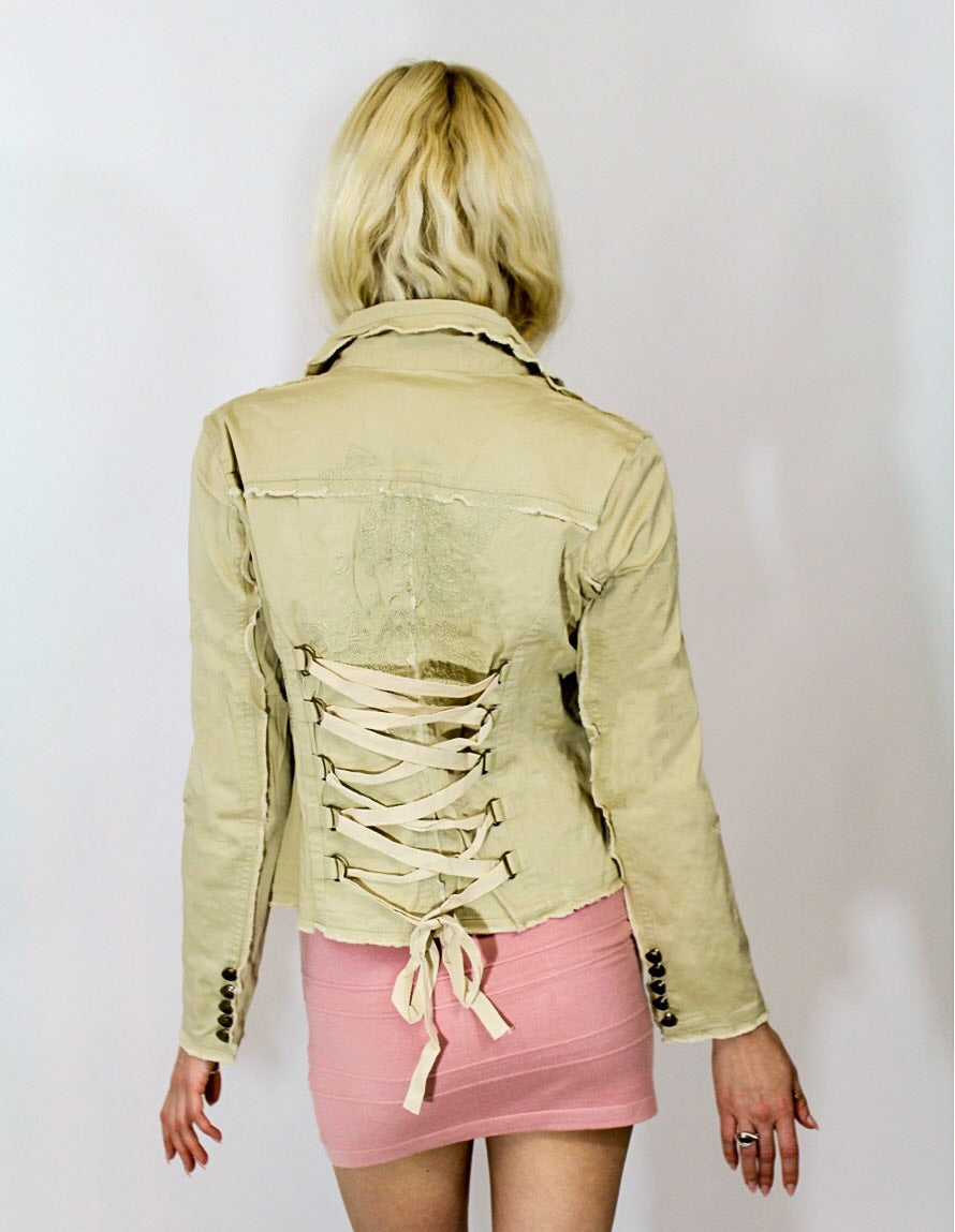 Beige Cream Tailored Corset Jacket, Womens Clothing and Fashion