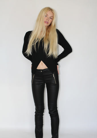 Leather Look Coated Cotton Pants-187