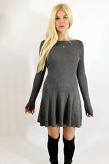 Grey Ribbed Fit and Flare Dress-333