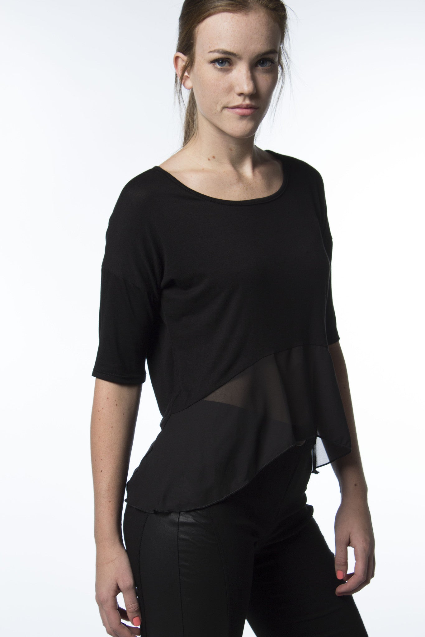 black top with lower sheer panel 