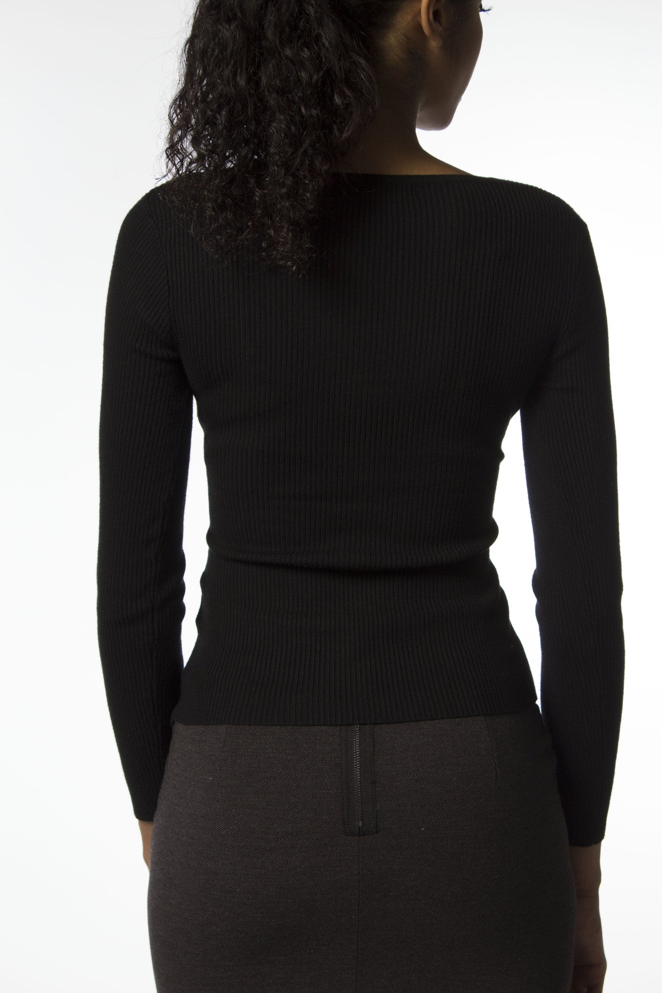 Black long sleeve sweater with cross front