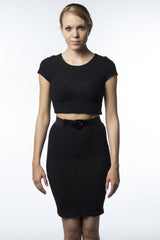 Black two piece ribbed cotton skirt with top