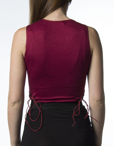 Dark Red Lace-Up Tie Around Bodysuit-710