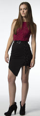 Silver Grommet Lace-Up Tie Black Skirt-604