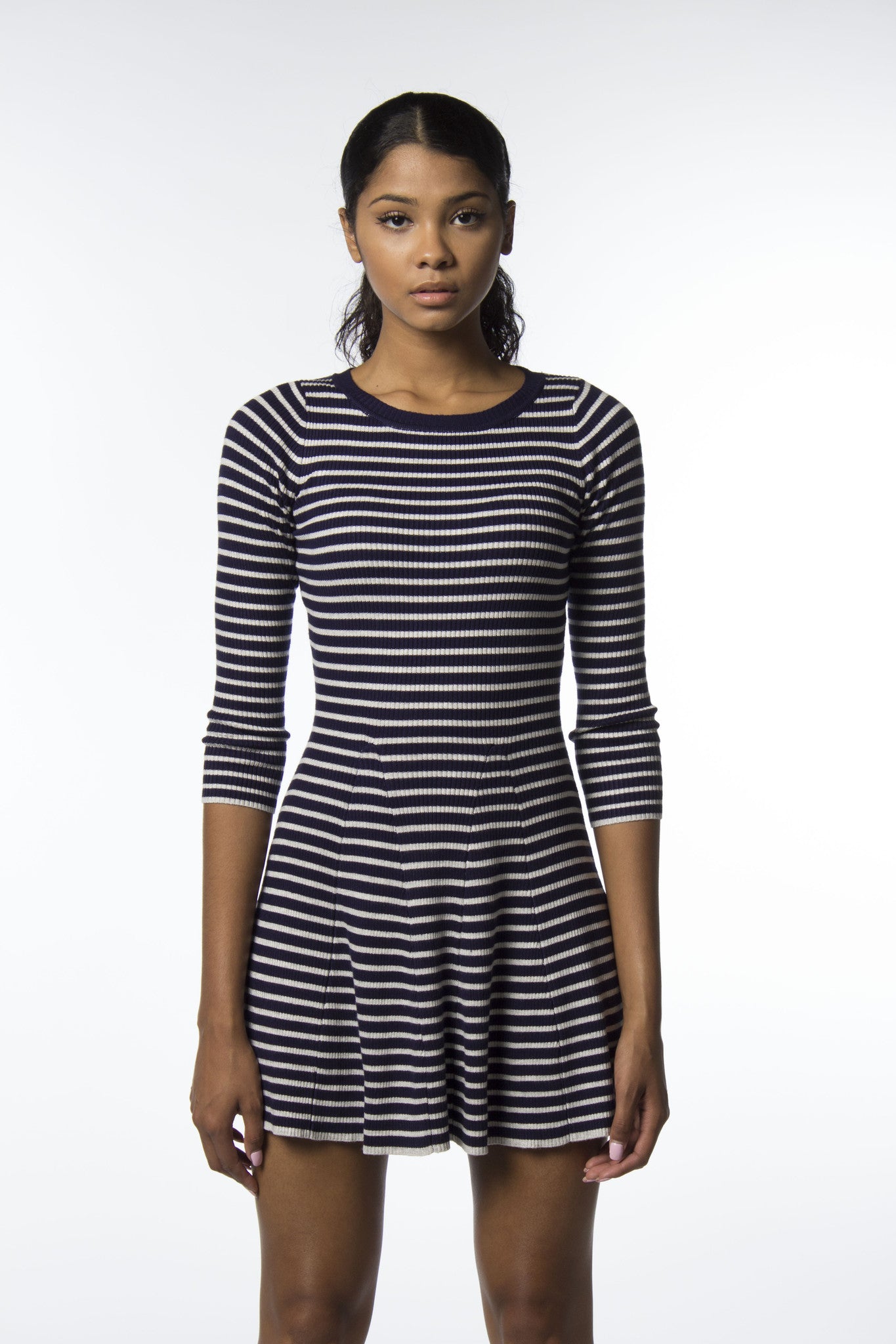 grey and navy stripe dress