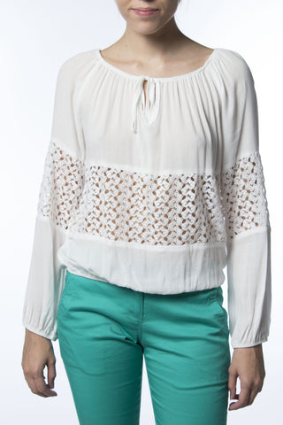 White Blouse With Lace Midriff-715