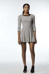 striped long sleeve black and white dress