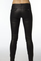 black coated cotton front zipper pants