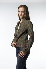 olive green with stripes cotton jacket