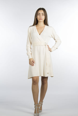 Cream Sweater Wrap Dress-350