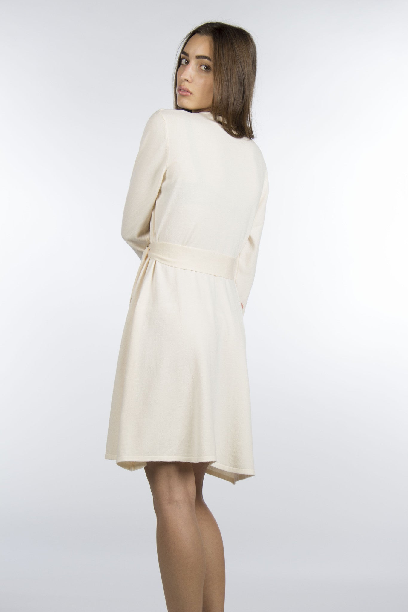 cream sweater wrap dress Cream Wrap Dress with Boots