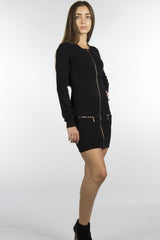 black dress with front pocket with zippers