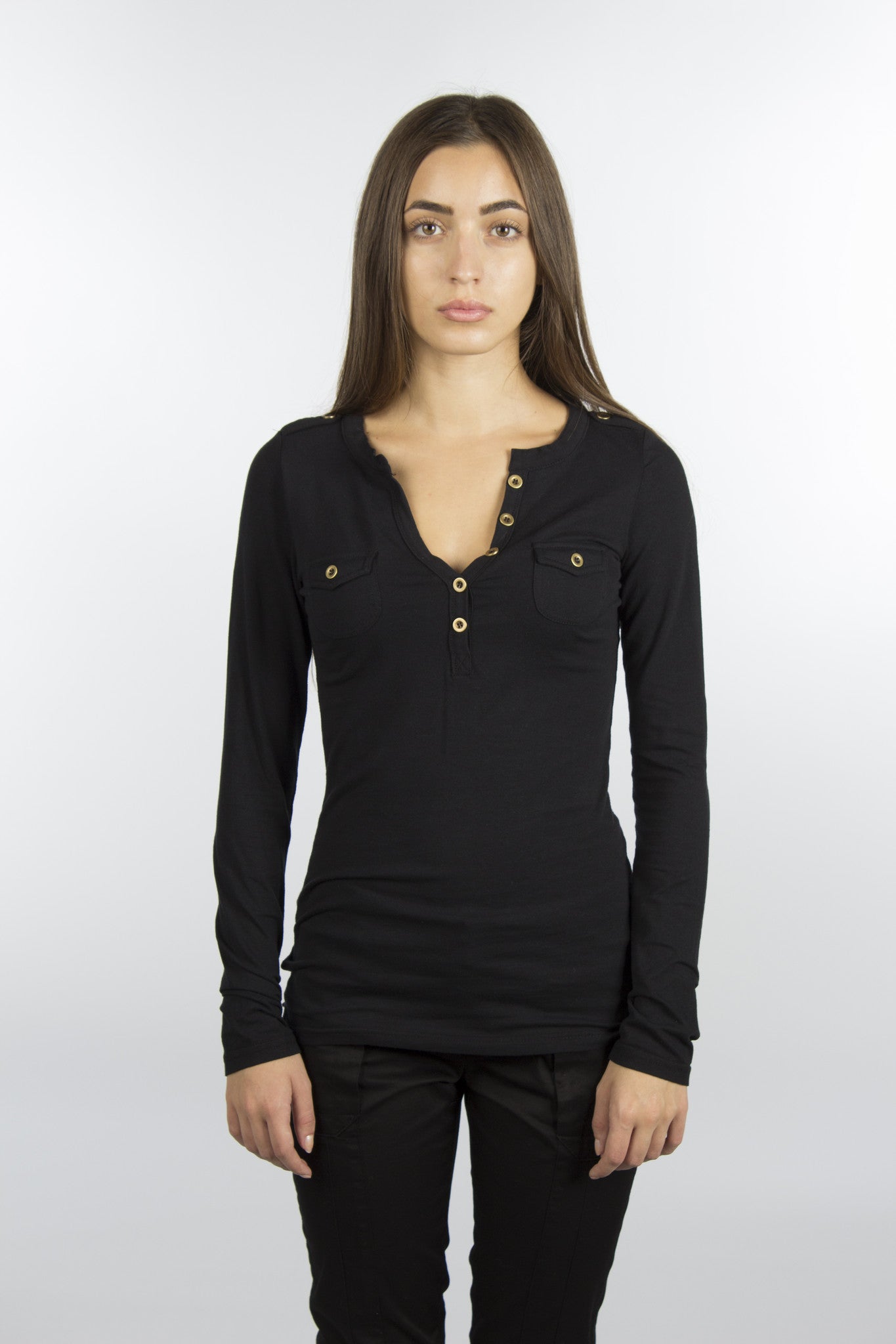 Black Jersey Cotton V-Neck Shirt-730