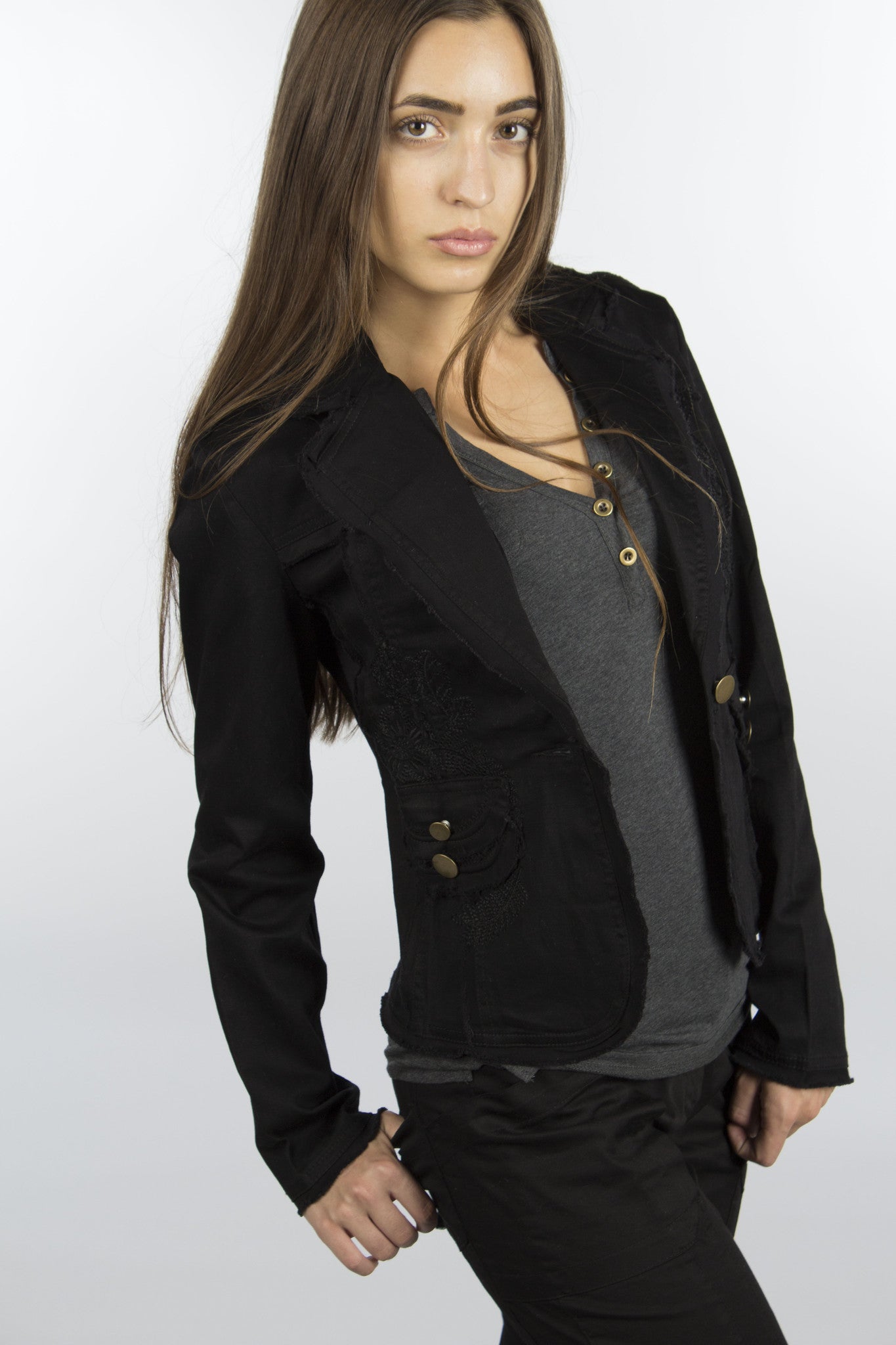 Corset Tie-Up Cotton Black Jacket, Womens Clothing and Fashion