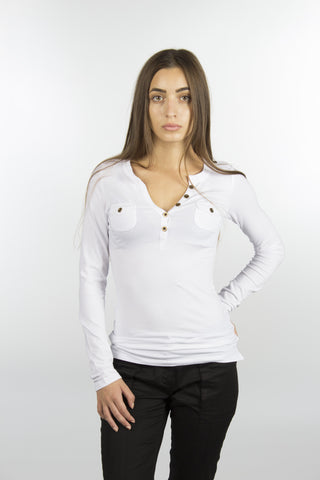 White Jersey Cotton V Neck Shirt-730