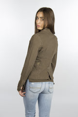 Crinkle cotton Olive jacket with studs